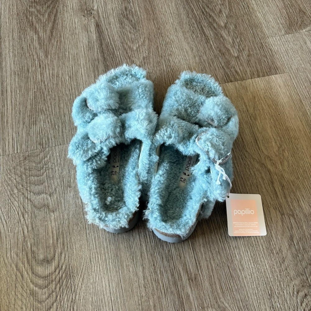 Birkenstock Free People Papillio Sandals Womens 39 US 8 Sherpa Big Buckle Blue - Picture 4 of 8